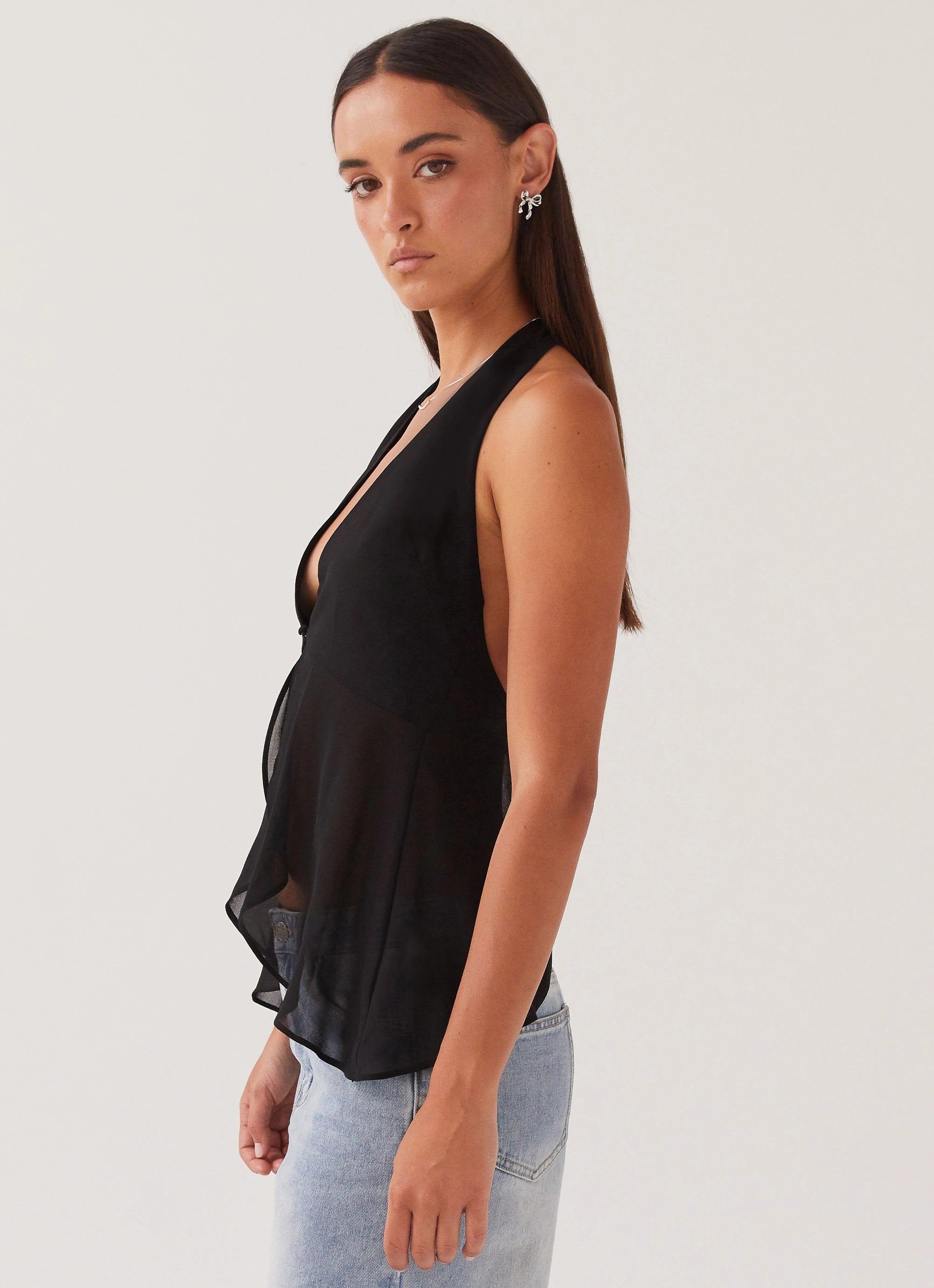 At Last Halterneck Top - Black Fitted Blouse Soft touch finish
