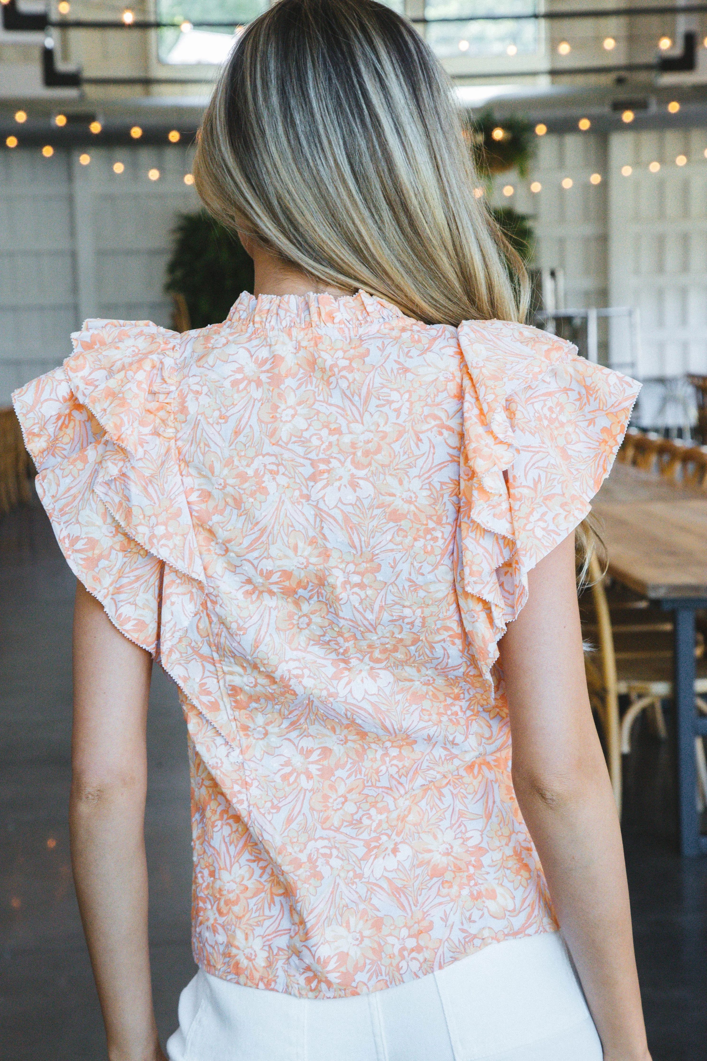 Athena Tie Neck Top, Blue Orange
