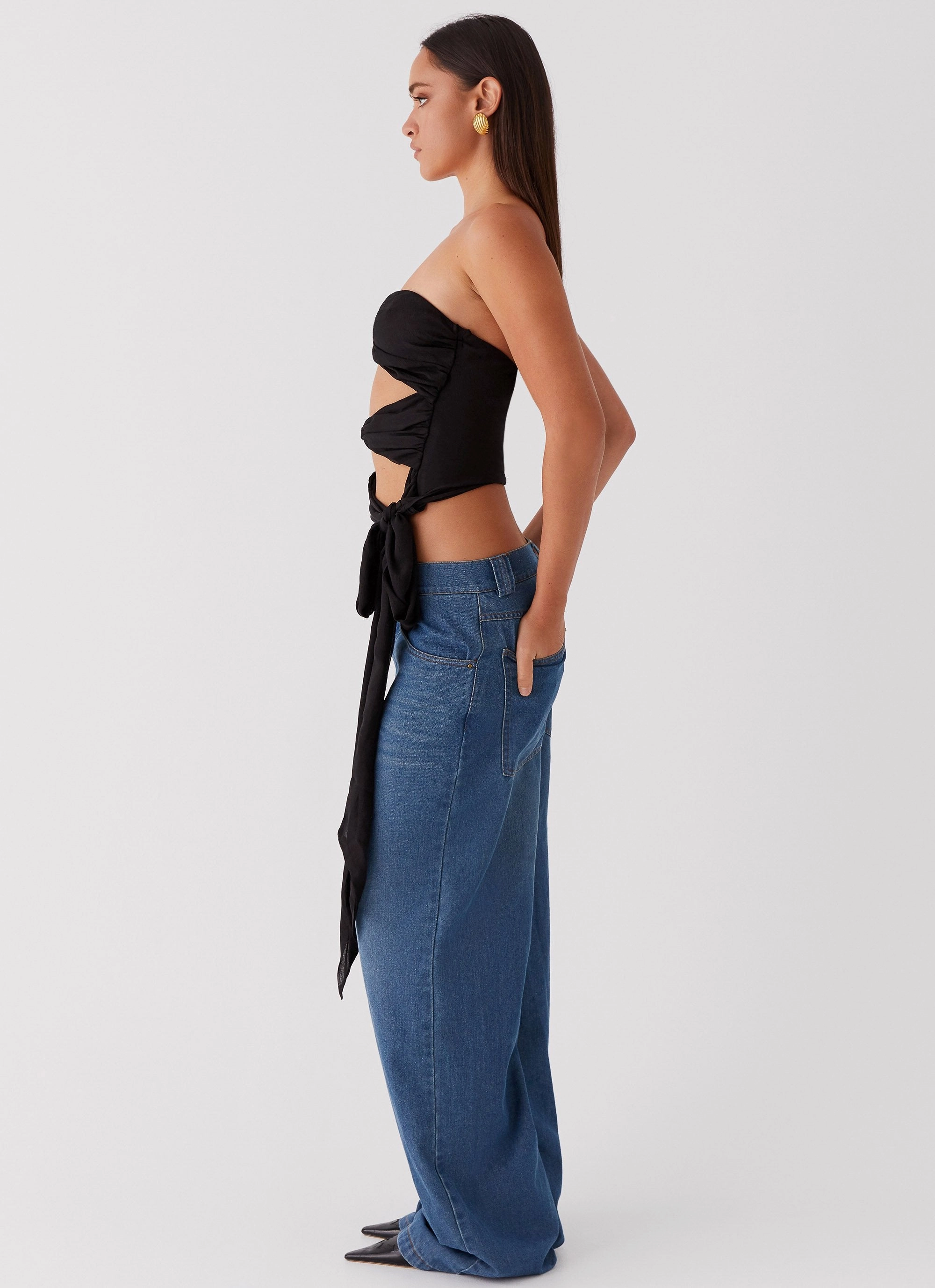 Sunlight Cascade Top - Black Yarn Dyed Stripes Reinforced Stitching