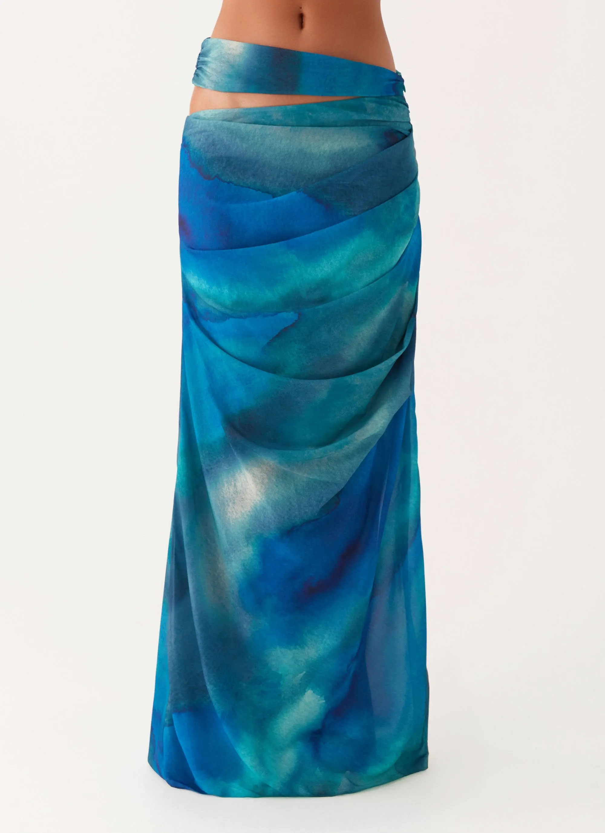 Austin Cut Out Maxi Skirt - Blue Tie Dye Street Style City Wear