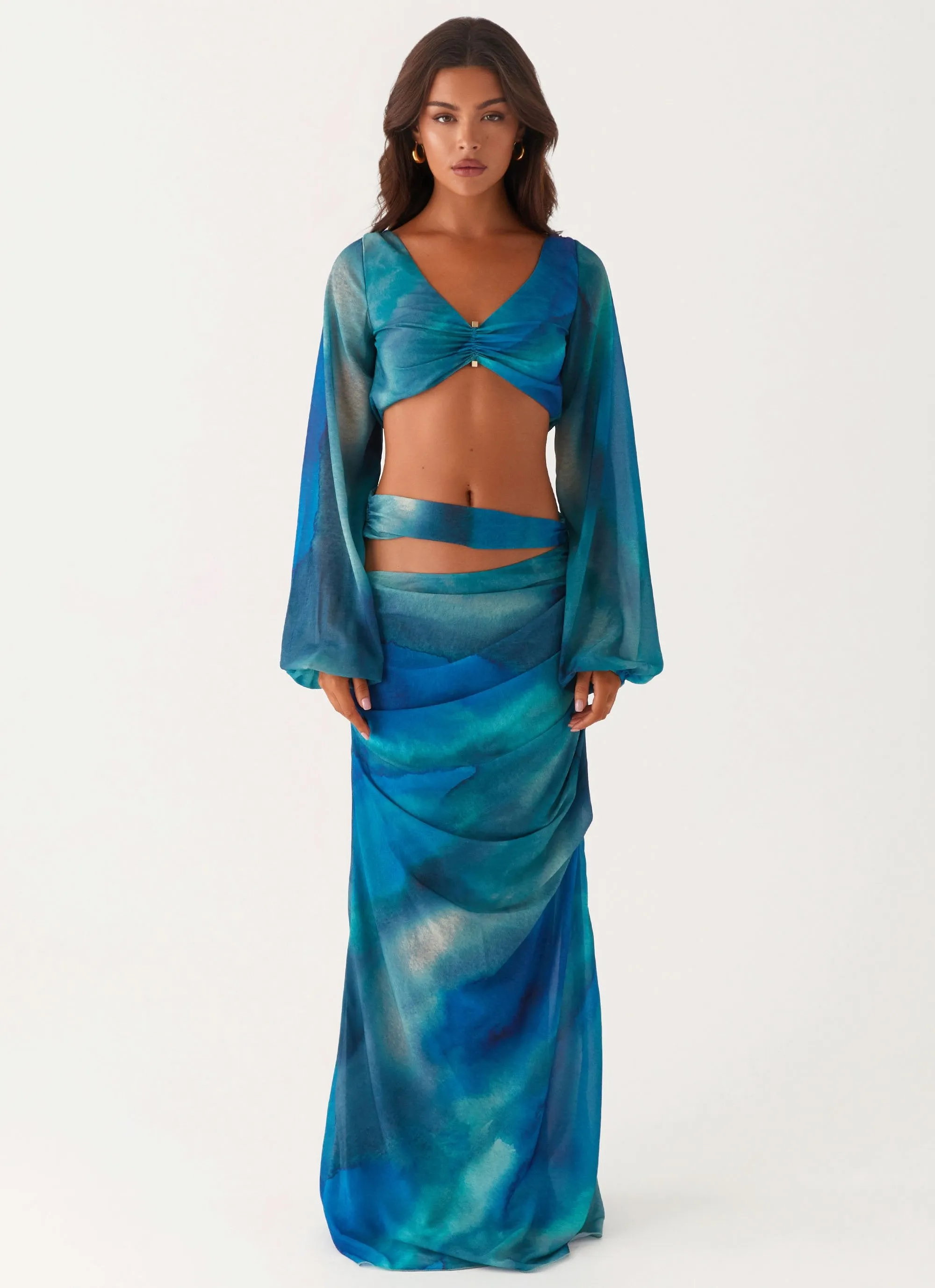 Austin Cut Out Maxi Skirt - Blue Tie Dye TaperedLeg