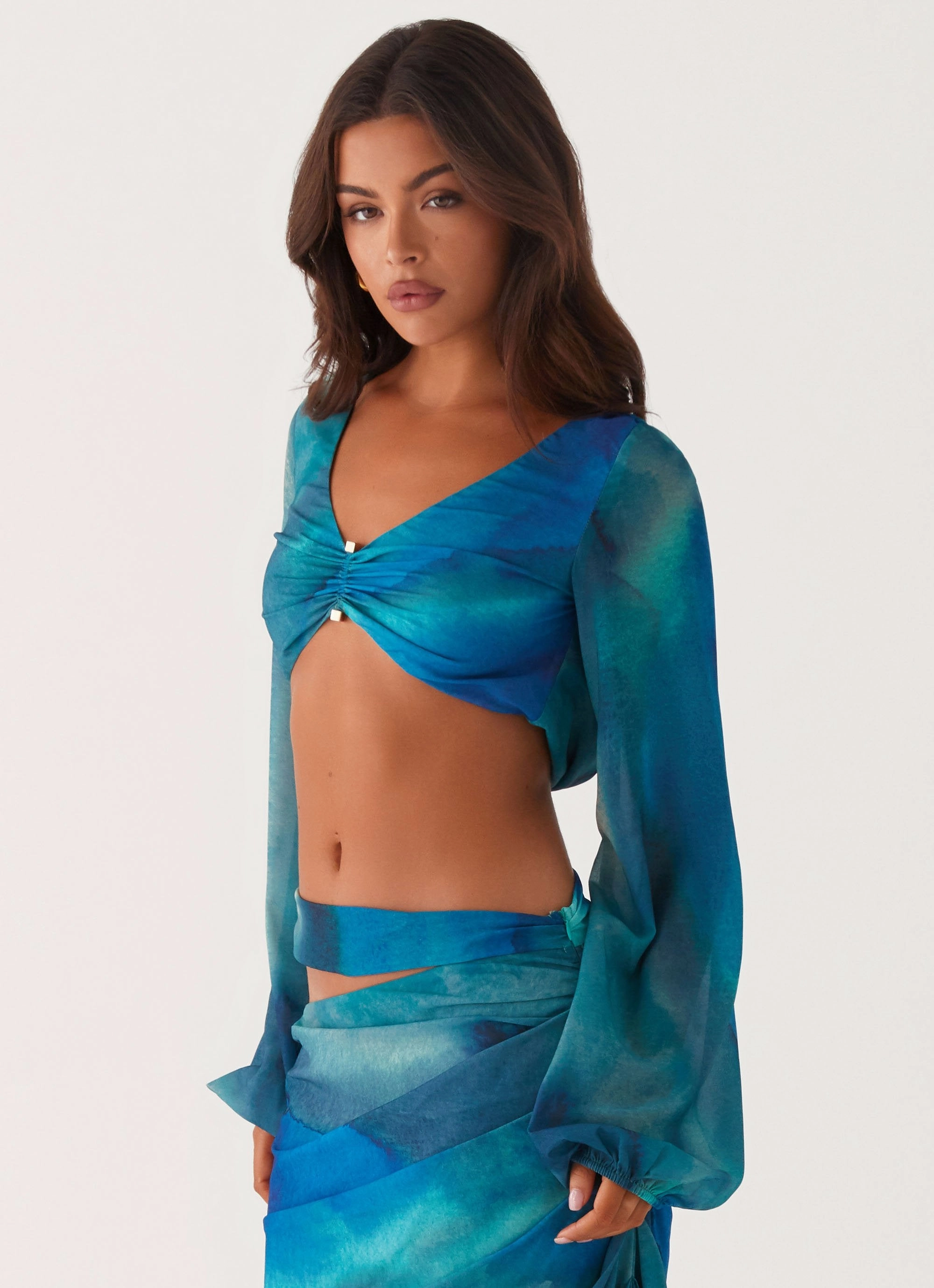 Austin Long Sleeve Top - Blue Tie Dye StretchFit Design