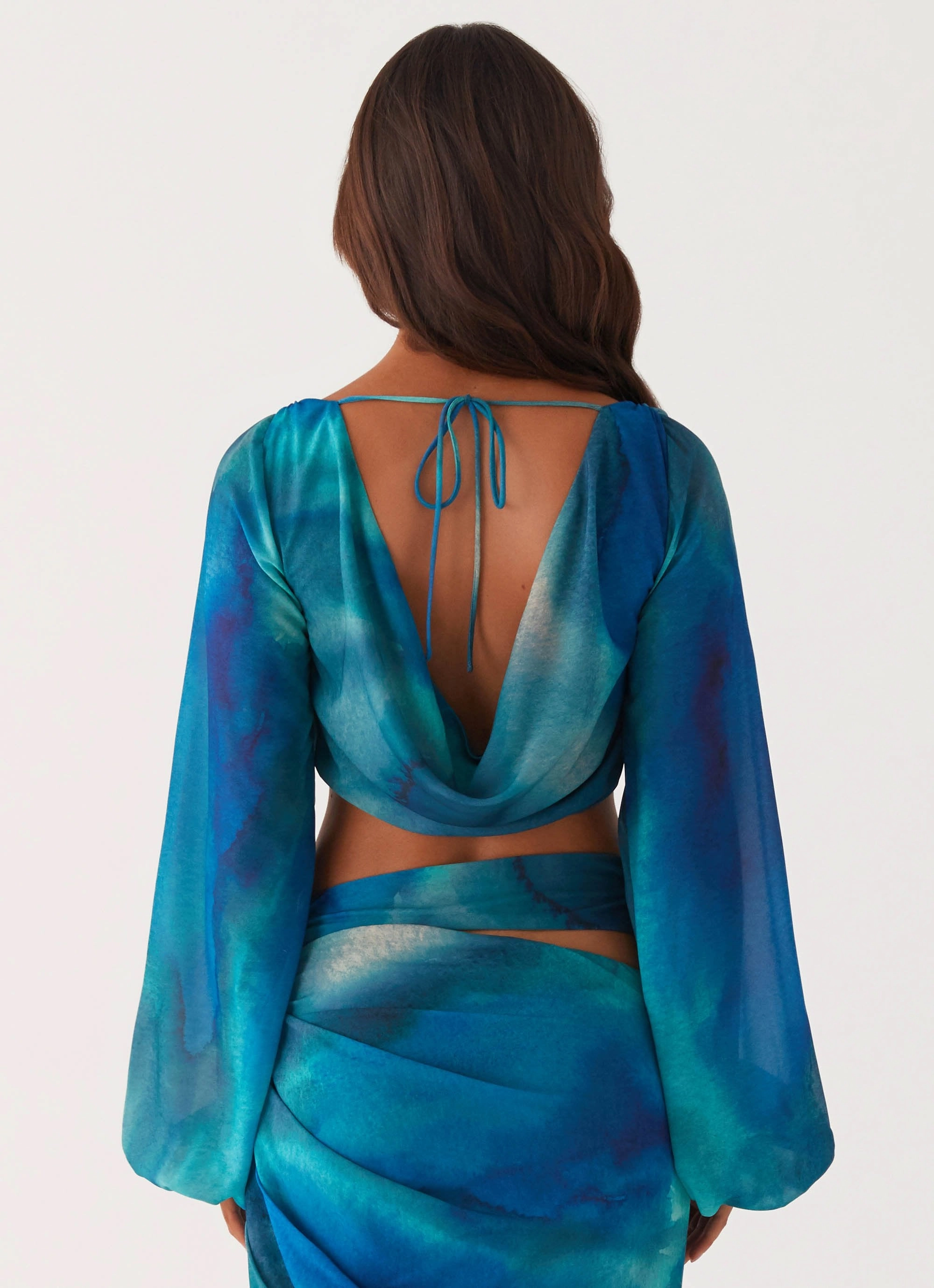 Austin Long Sleeve Top - Blue Tie Dye Earthy Tone Colorways