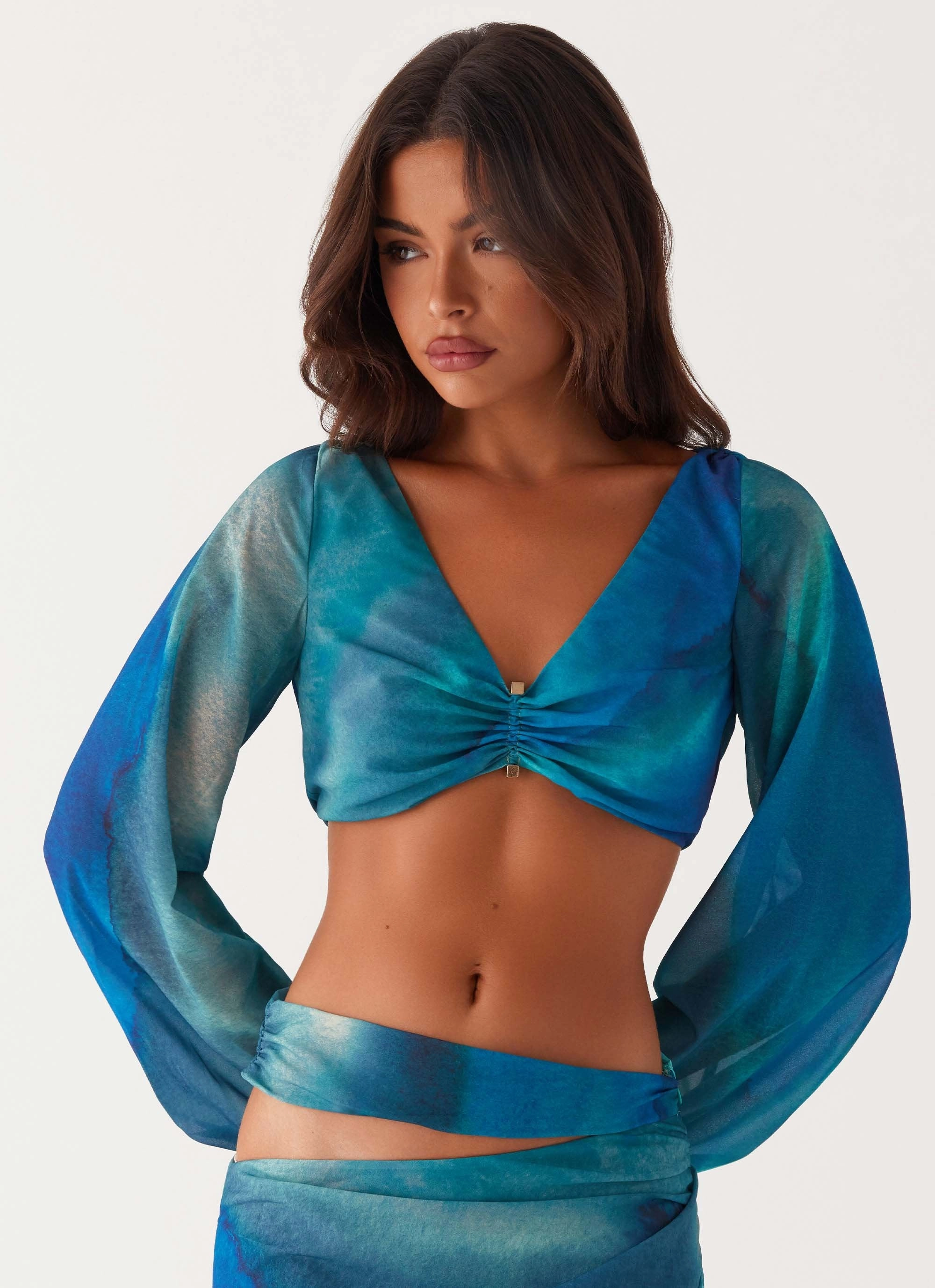 TactileWeave Austin Long Sleeve Top - Blue Tie Dye