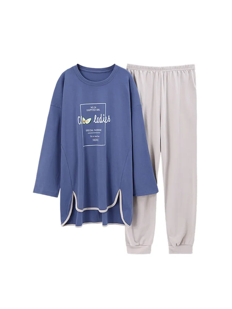 Autumn Fashion Pajama Set For Women 100% Cotton PJS Atoff Home Satin Avocado Sleepwear Spring Warm Silk Kawaii Nightwear