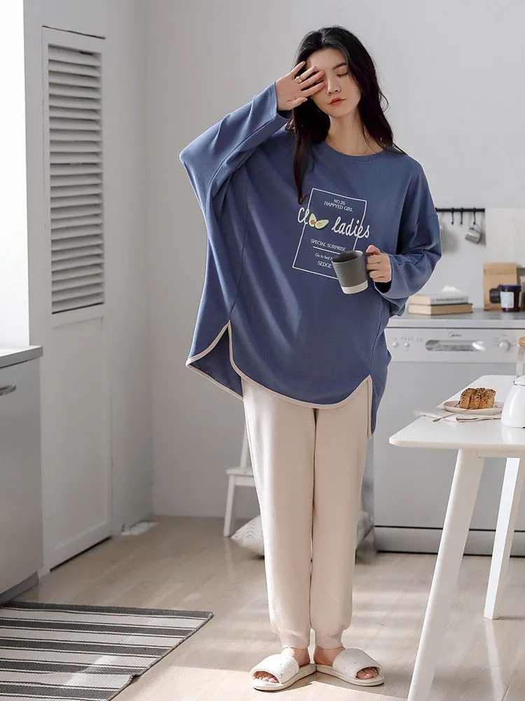 Autumn Fashion Pajama Set For Women 100% Cotton PJS Atoff Home Satin Avocado Sleepwear Spring Warm Silk Kawaii Nightwear