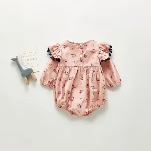 Autumn Rompers Floral Baby Girl Jumpsuit Triangle Rompers Long Sleeve Romper