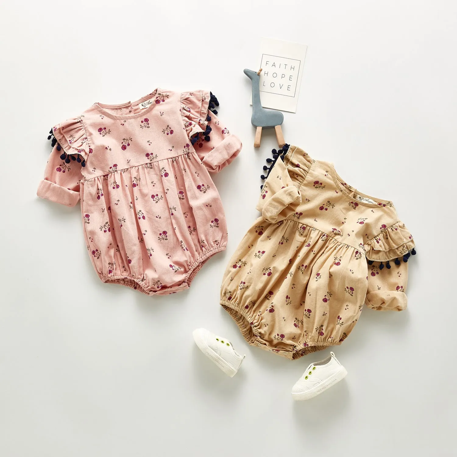 Autumn Rompers Floral Baby Girl Jumpsuit Triangle Rompers Long Sleeve Romper