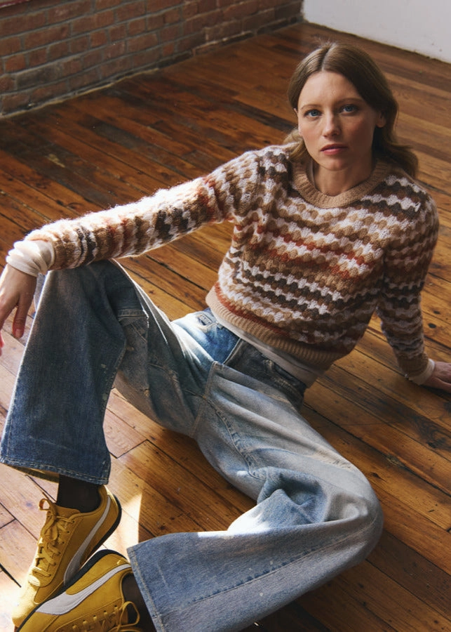 Autumn Cashmere Multicolor Fancy Stitch Crewneck Sweater Timeless Knitwear All-Purpose Knit