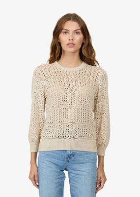 Autumn Cashmere Puff Sleeve Tile Stitch Sweater Sporty Design Autumn Cashmere Puff Sleeve Tile Stitch Sweater V neck