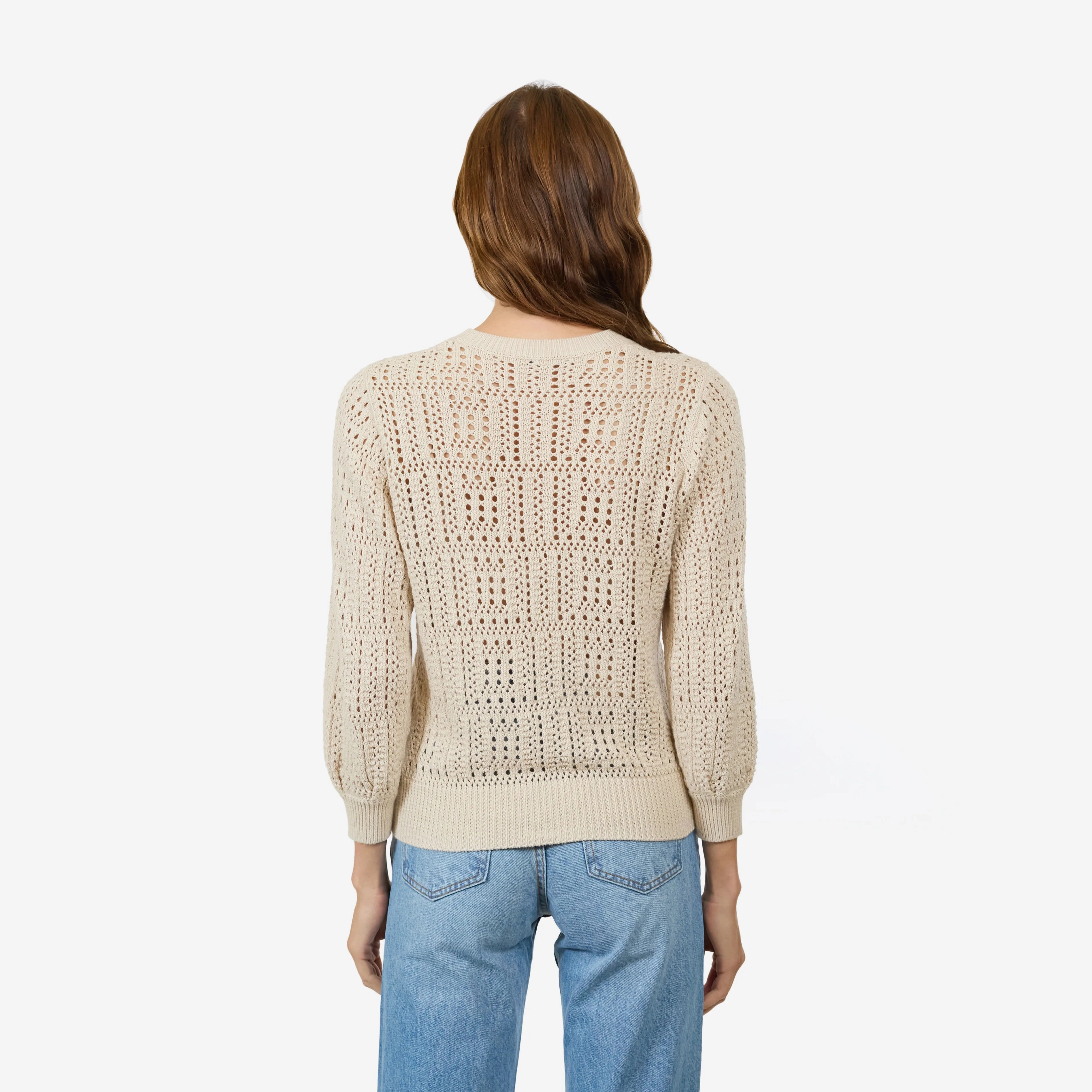 Breathable wear Layered Comfort Wear Autumn Cashmere Puff Sleeve Tile Stitch Sweater