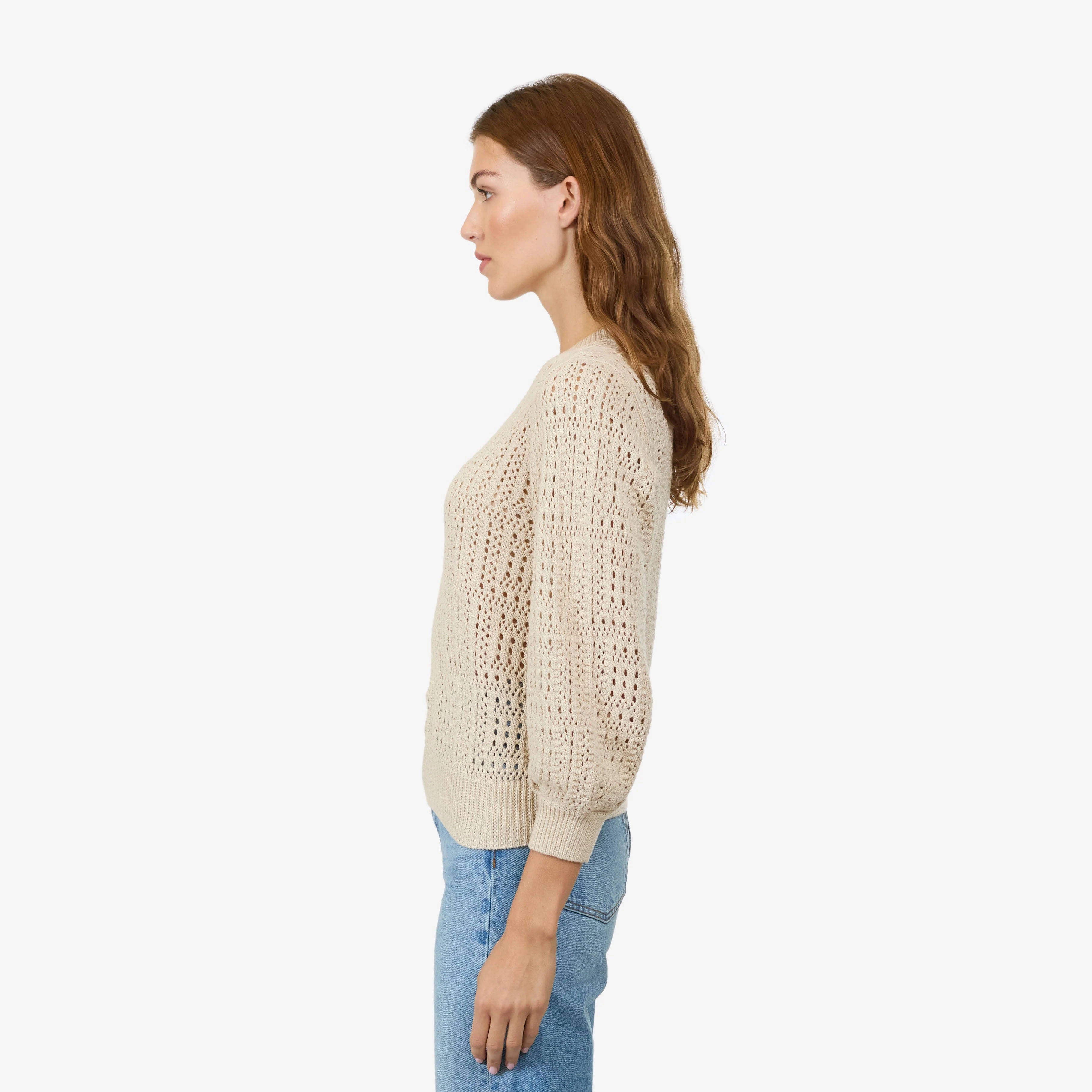 Chill Fit Non Restrictive Armhole Autumn Cashmere Puff Sleeve Tile Stitch Sweater