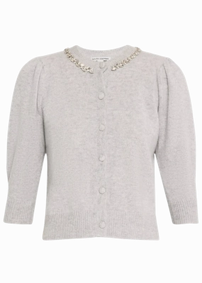 Autumn Cashmere Rhinestone Trimmed Puff Sleeve Cardigan Comfy Warmth Trendy Warmth