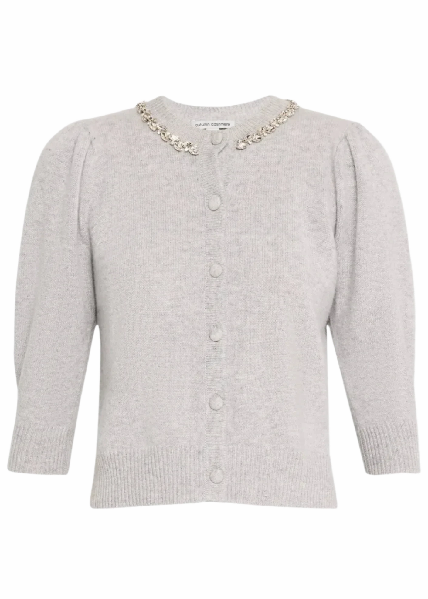 Autumn Cashmere Rhinestone Trimmed Puff Sleeve Cardigan Comfy Warmth Trendy Warmth