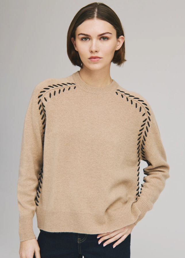 Autumn Cashmere Saddle Shoulder Whipstitch Sweater Multi Panel Construction