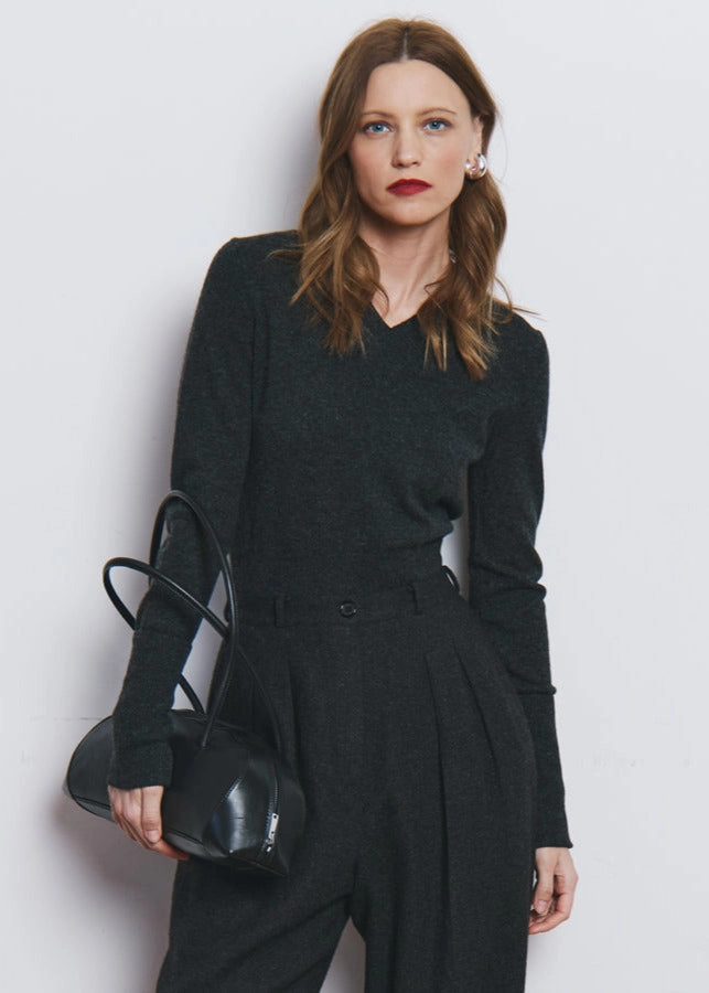 Autumn Cashmere V Neck Sweater with Cuffs Cozy Layers Minimal Design