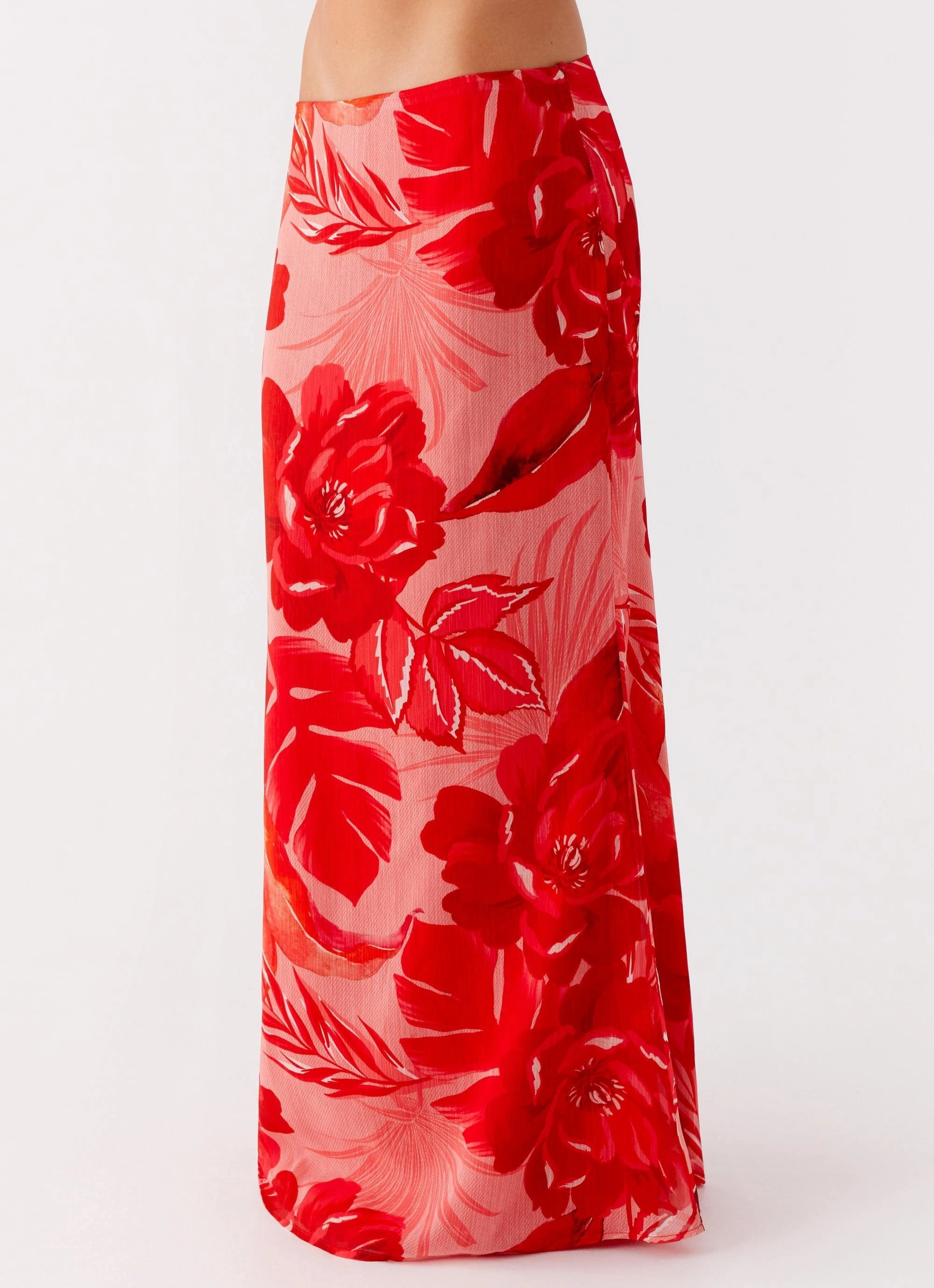 Erasable Crease Soulful Low Rise Maxi Skirt - Sicily Sunsets Print