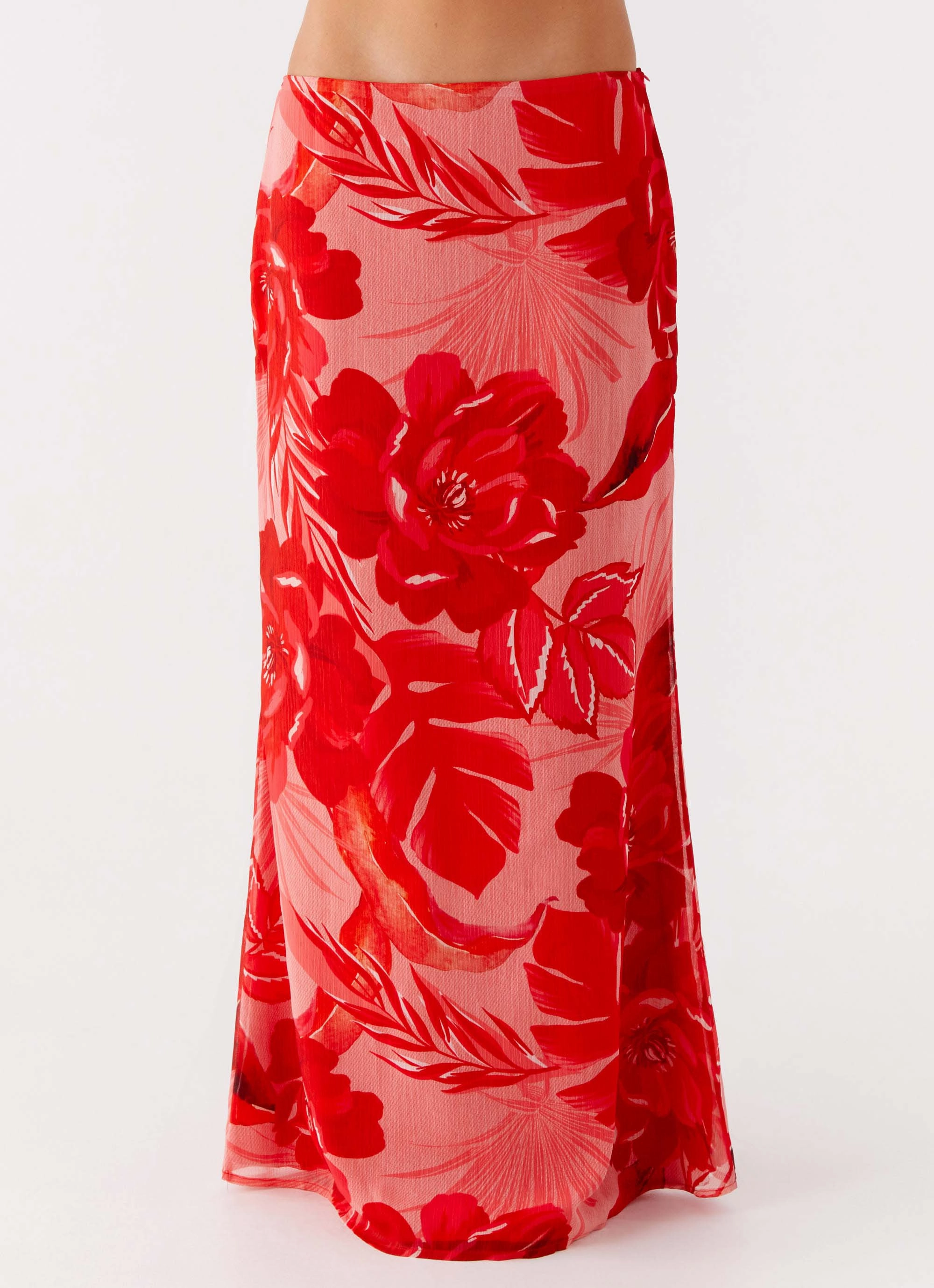 Fast fashion A Line Silhouette Soulful Low Rise Maxi Skirt - Sicily Sunsets Print