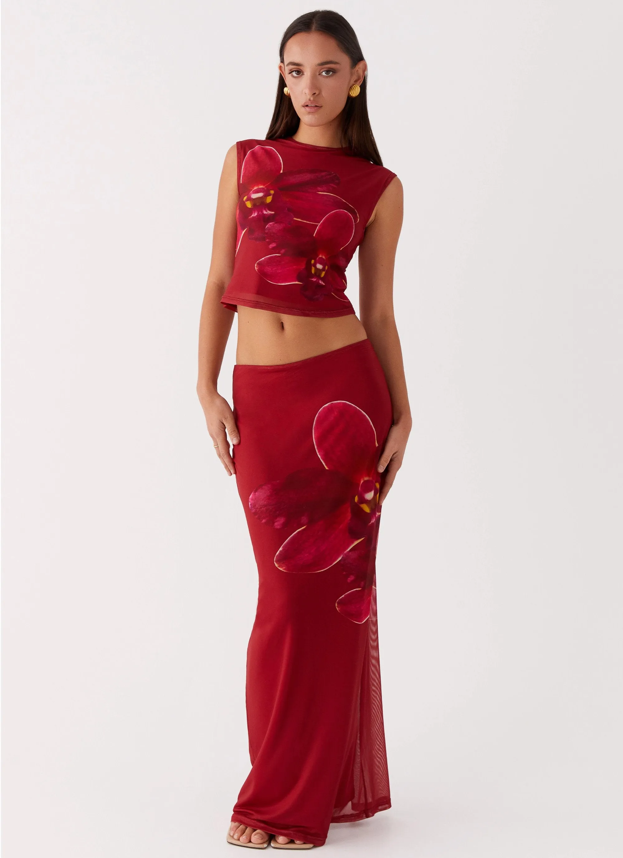 Non Restrictive Waiting For Dawn Mesh Maxi Skirt - Rosa