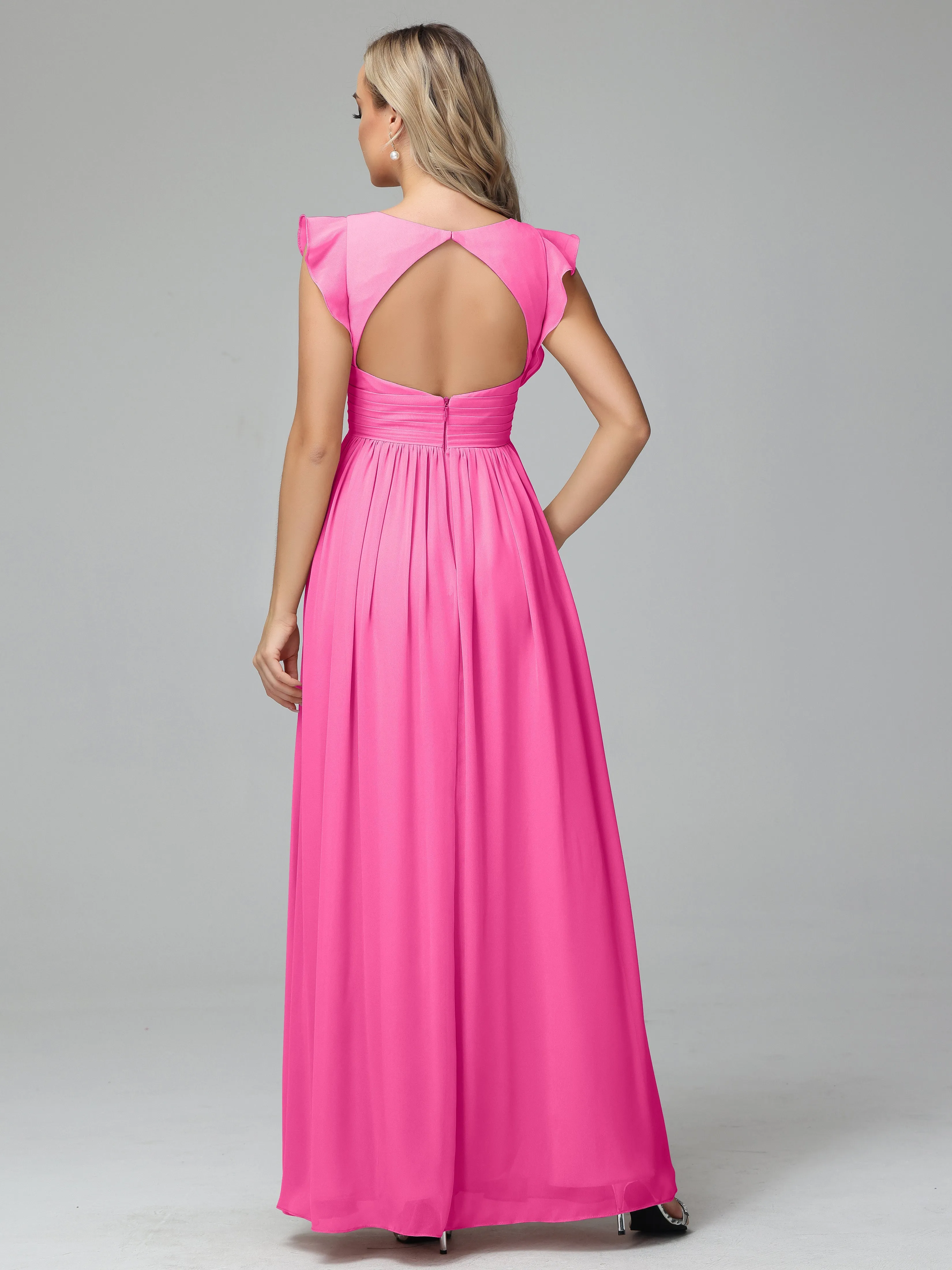 Azalea Bridesmaid Dress Bonnie V-Neck Chiffon Bridesmaid Dresses With Ruffle Sleeves