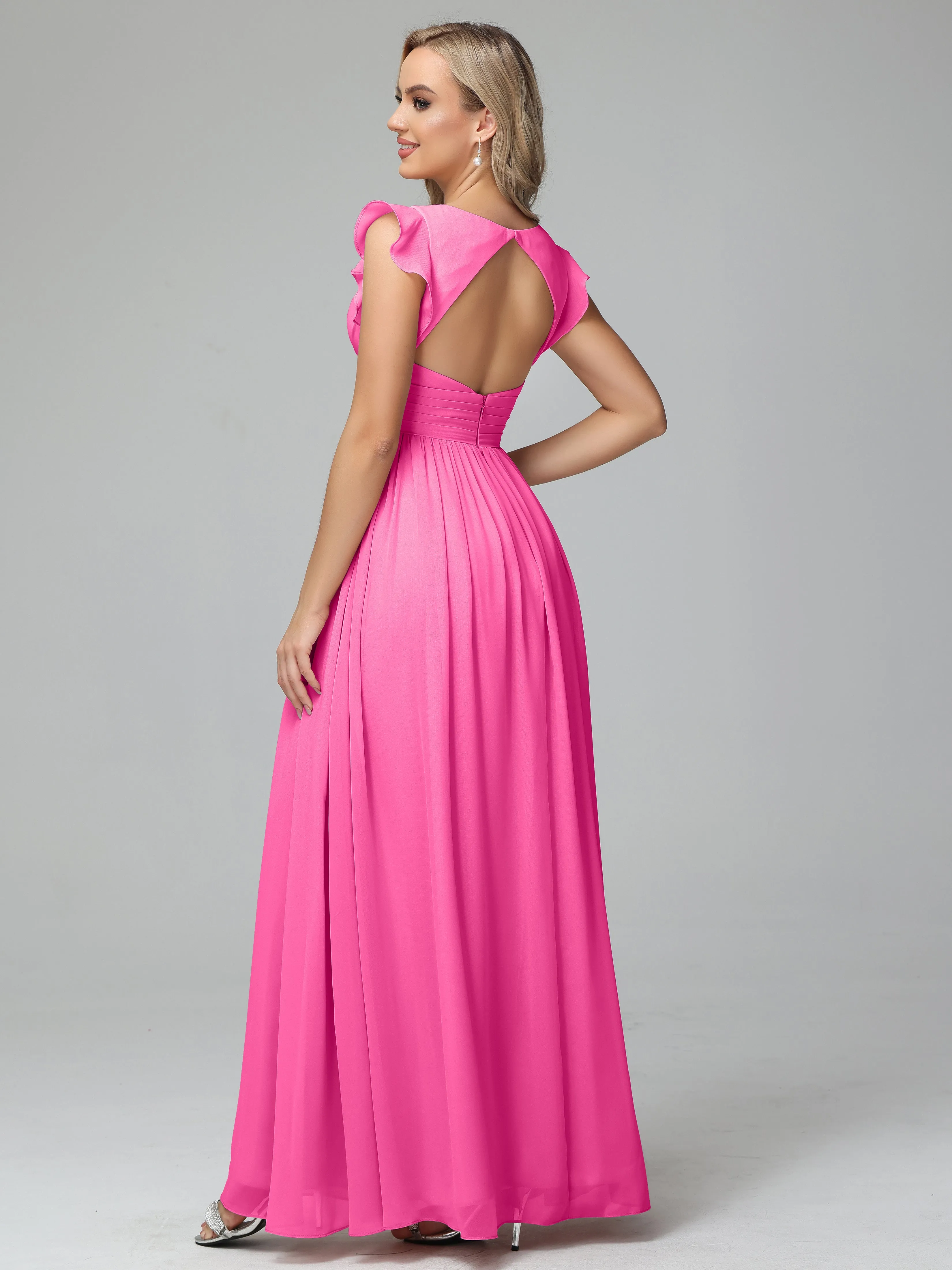 Azalea Bridesmaid Dress Bonnie V-Neck Chiffon Bridesmaid Dresses With Ruffle Sleeves