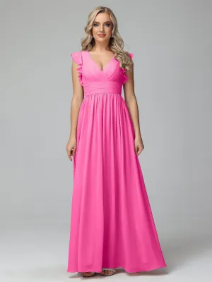 Azalea Bridesmaid Dress Bonnie V-Neck Chiffon Bridesmaid Dresses With Ruffle Sleeves