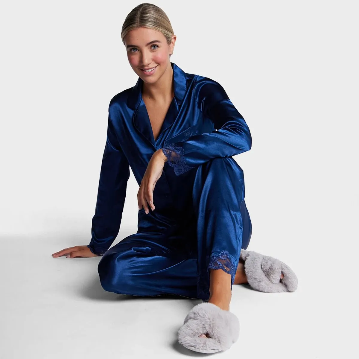 BA Lace Trim Pjs Midnight Blue