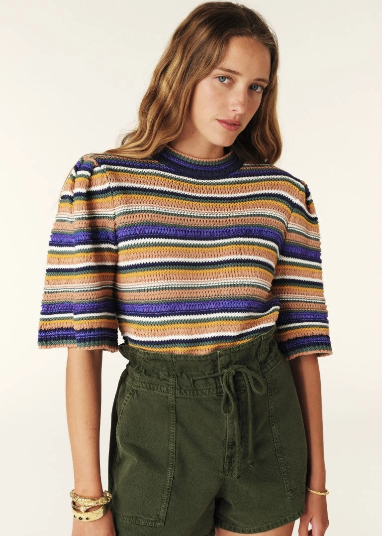 ba&sh Farfaela Short Sleeve Sweater Jumper Chill Layer Anti Snag Threadwork