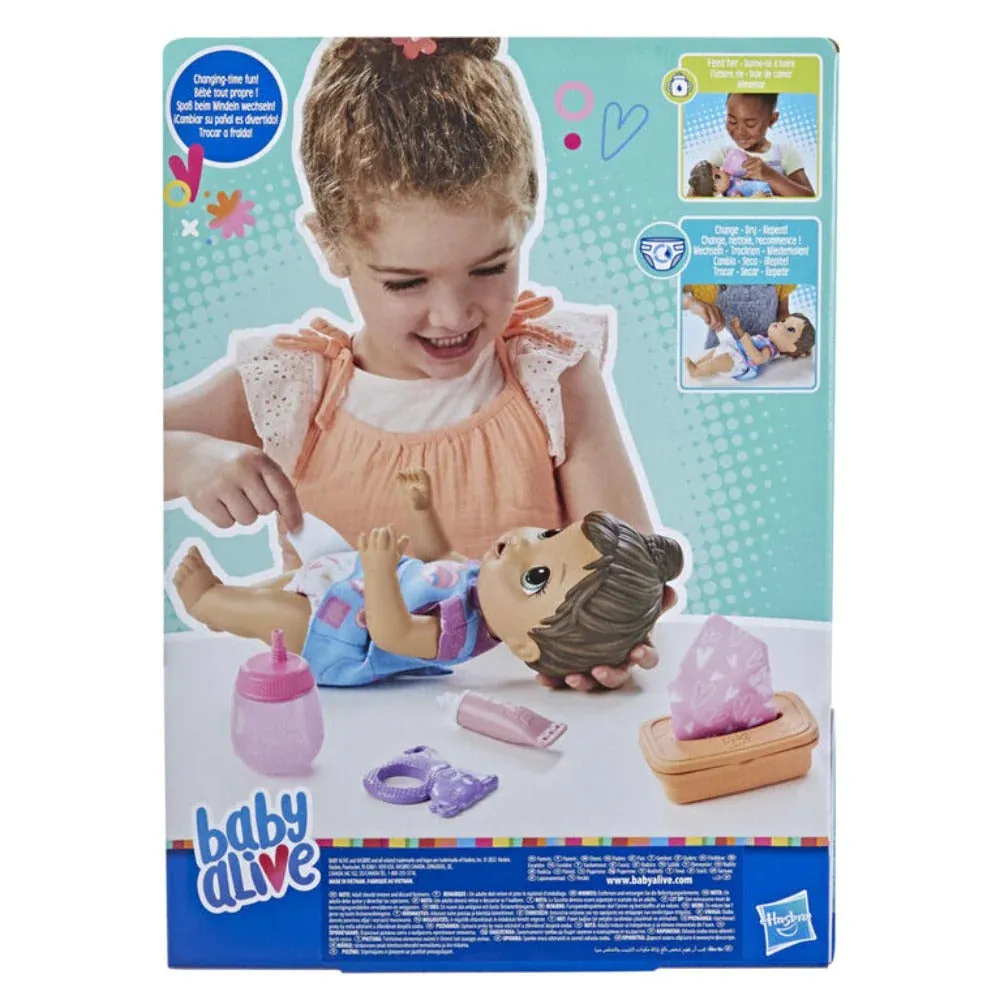 Baby Alive 12 Inch Change Play Brown Hair Doll, Drinks and Wets Doll for Kids Ages 3 