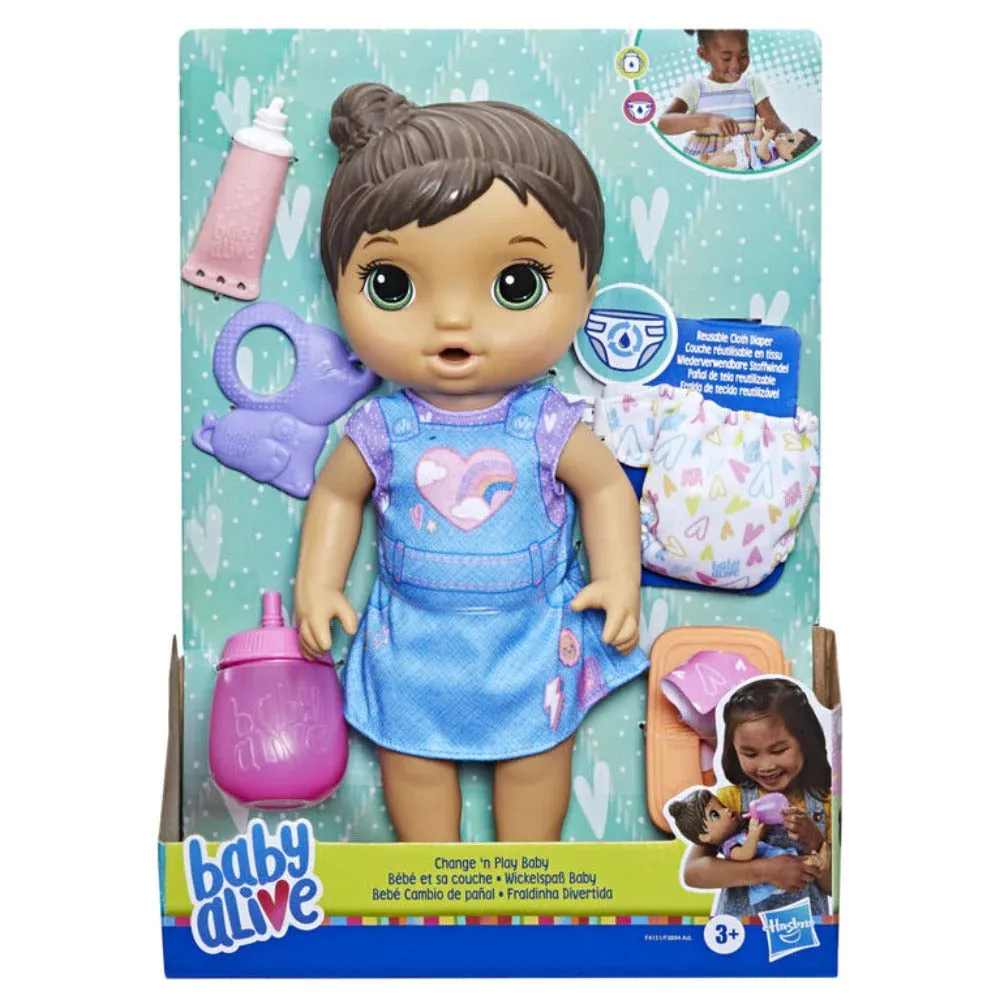 Baby Alive 12 Inch Change Play Brown Hair Doll, Drinks and Wets Doll for Kids Ages 3 