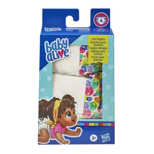 Baby Alive Doll Diaper Refill, Includes 4 Diapers, Toys Accessories, for Kids Ages 3 Years Old and Up