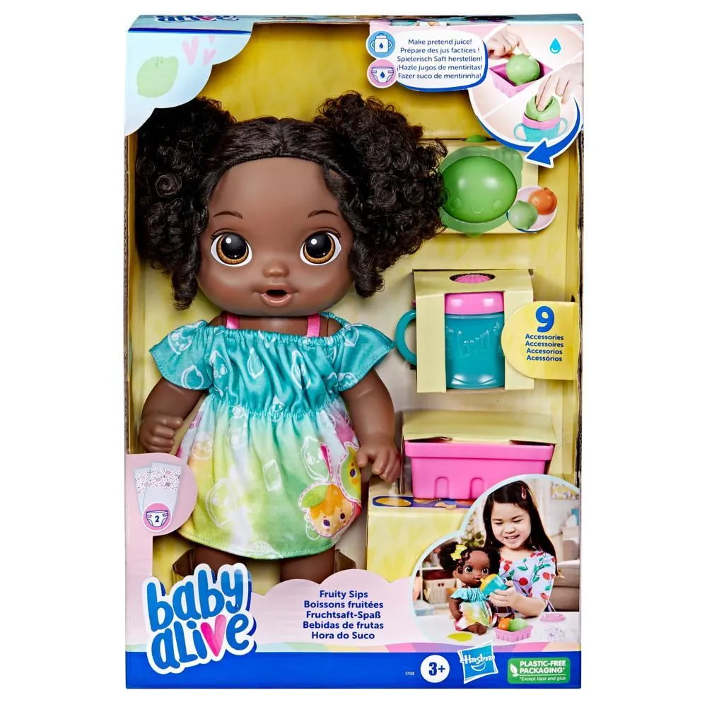Baby Alive Fruity Sips Doll, Lime, Pretend Juicer Baby Doll Set, Kids 3 and Up, Brown Hair