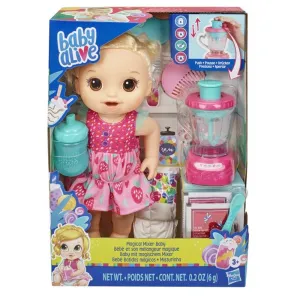 Baby Alive Magical Mixer Baby Doll Strawberry Shake with Blender Accessories, Drinks, Wets, Eats, Blonde Hair Toy for Kids Ages 3 and Up