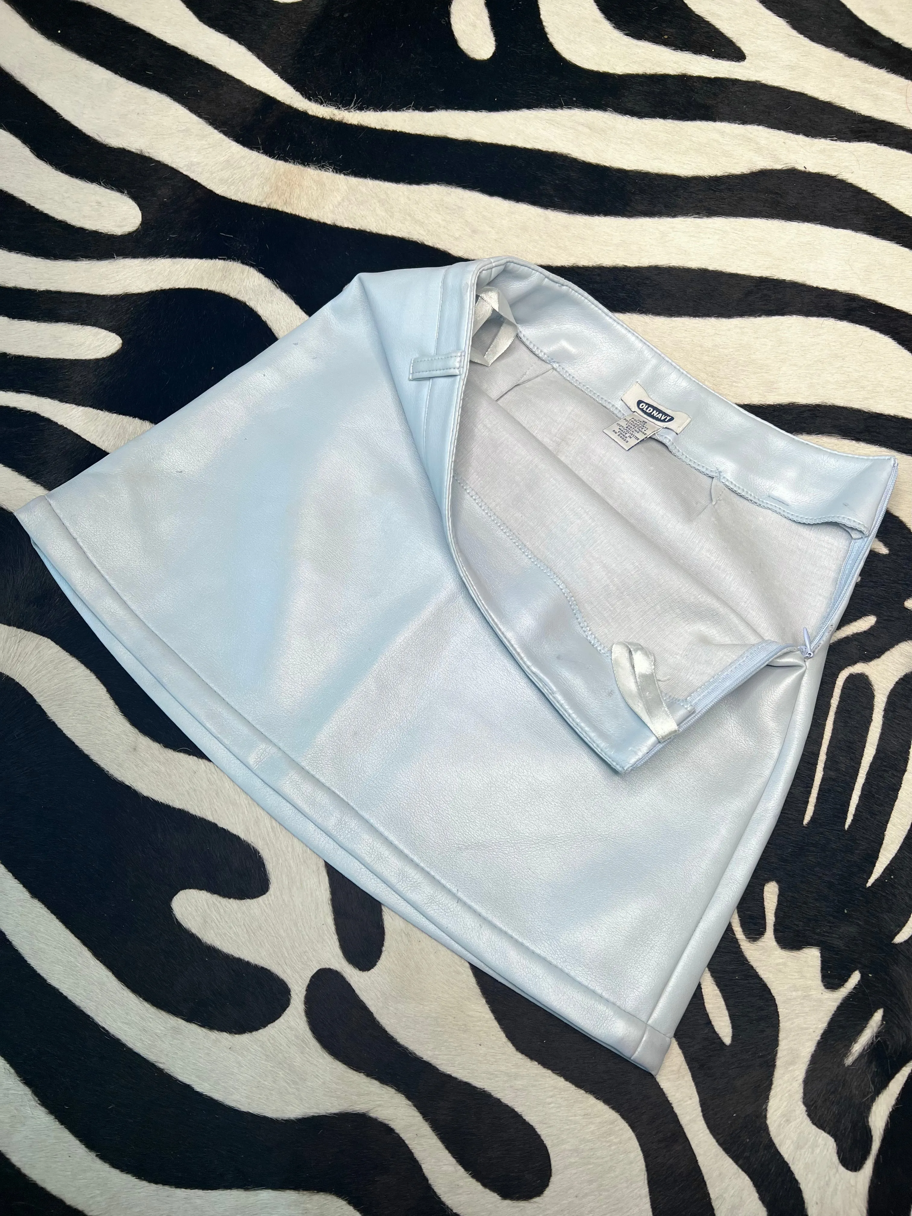 Baby Blue Faux Leather Skirt