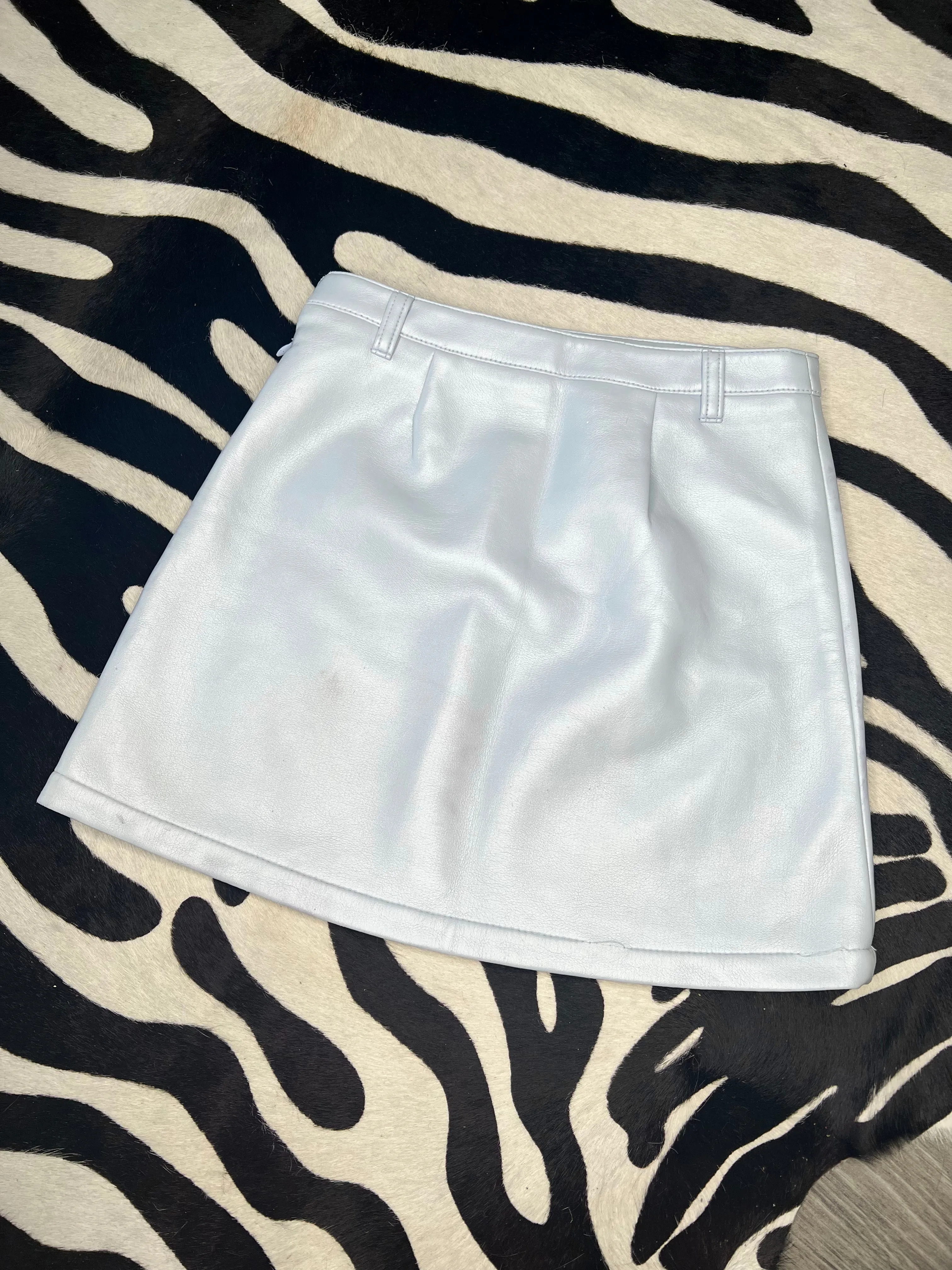 Baby Blue Faux Leather Skirt