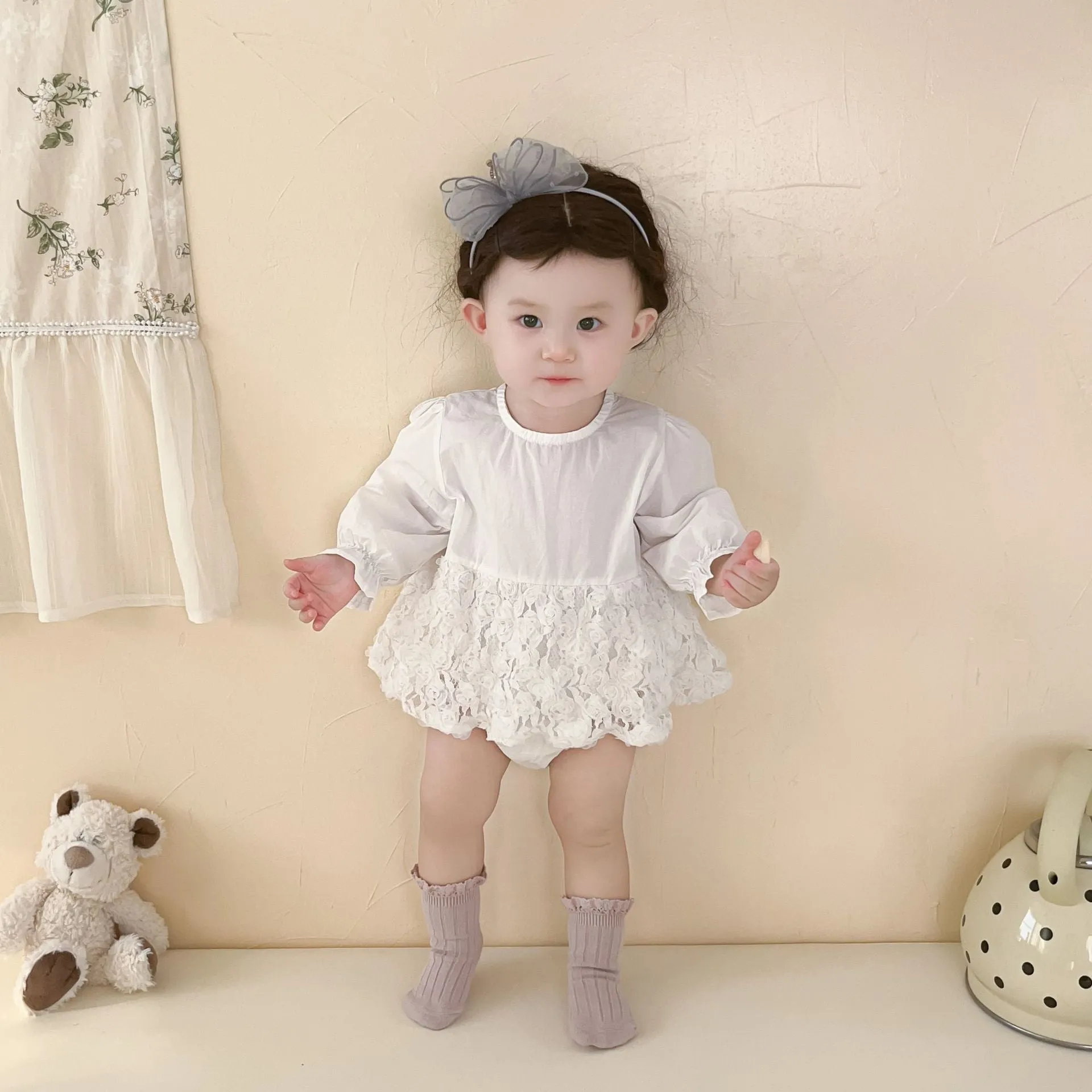 Baby Girls Flower Lace Birthday Rompers Wholesale 230210249