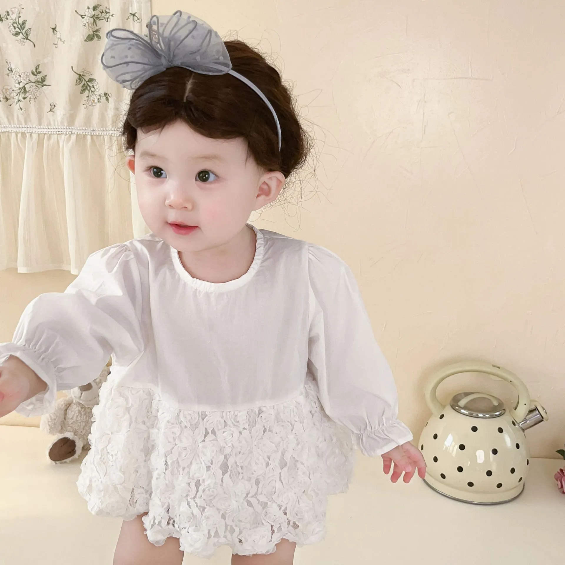 Baby Girls Flower Lace Birthday Rompers Wholesale 230210249