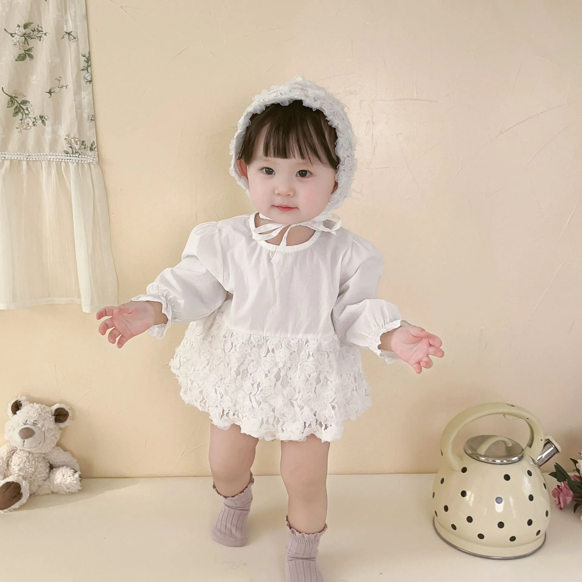 Baby Girls Flower Lace Birthday Rompers Wholesale 230210249