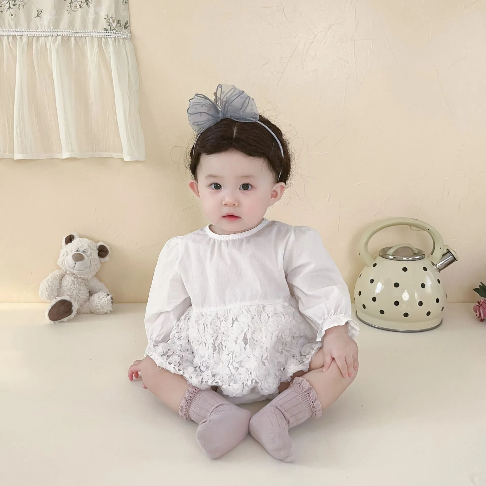 Baby Girls Flower Lace Birthday Rompers Wholesale 230210249