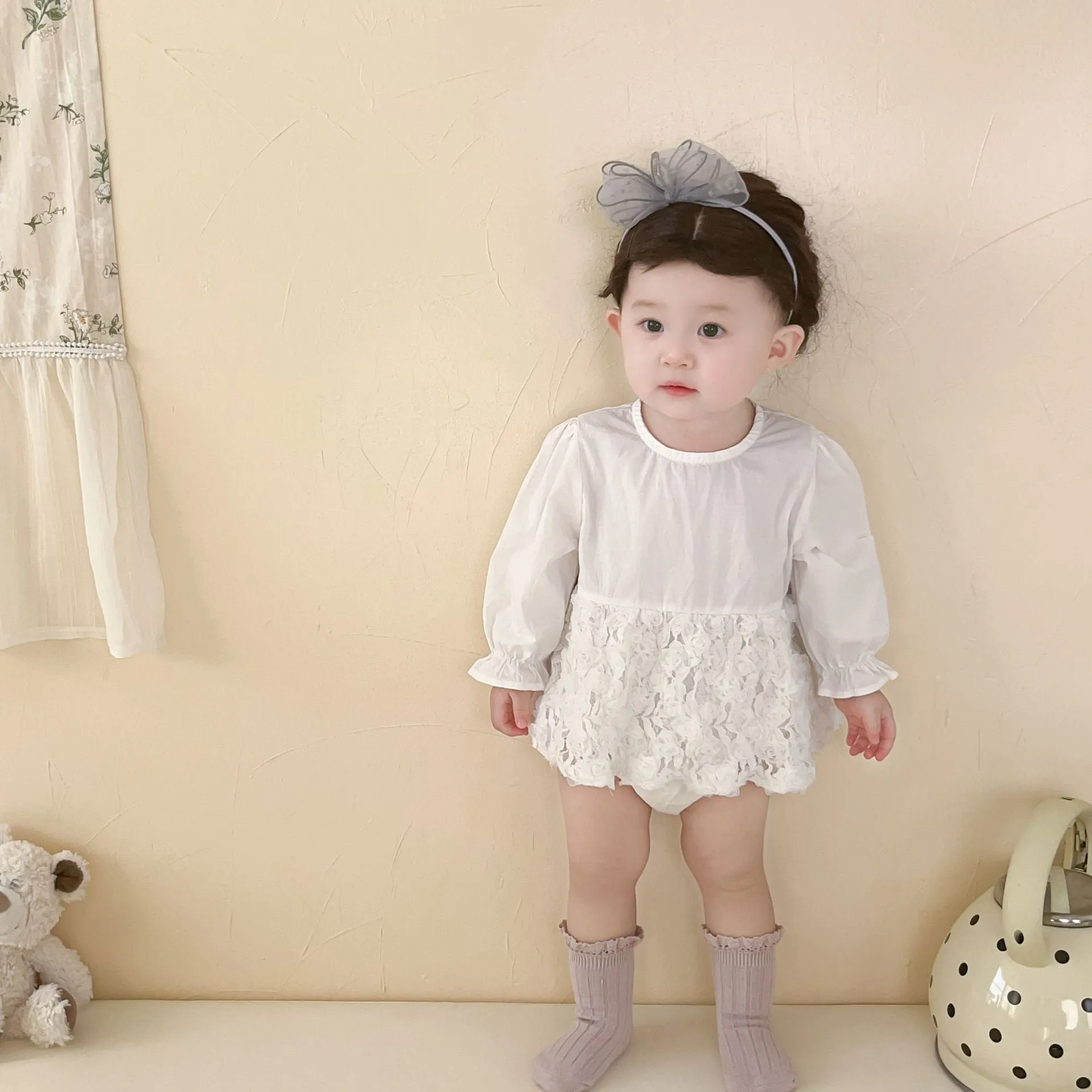 Baby Girls Flower Lace Birthday Rompers Wholesale 230210249