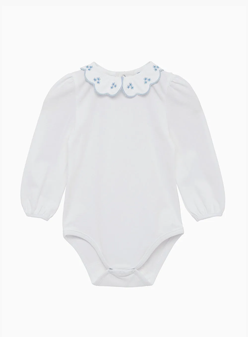 Baby Long Sleeved Petal Floral Body in White/Blue