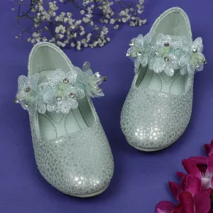 Baby Moo x Bash Kids Ethnic Party Floral Applique Mary Jane Ballerinas - Green