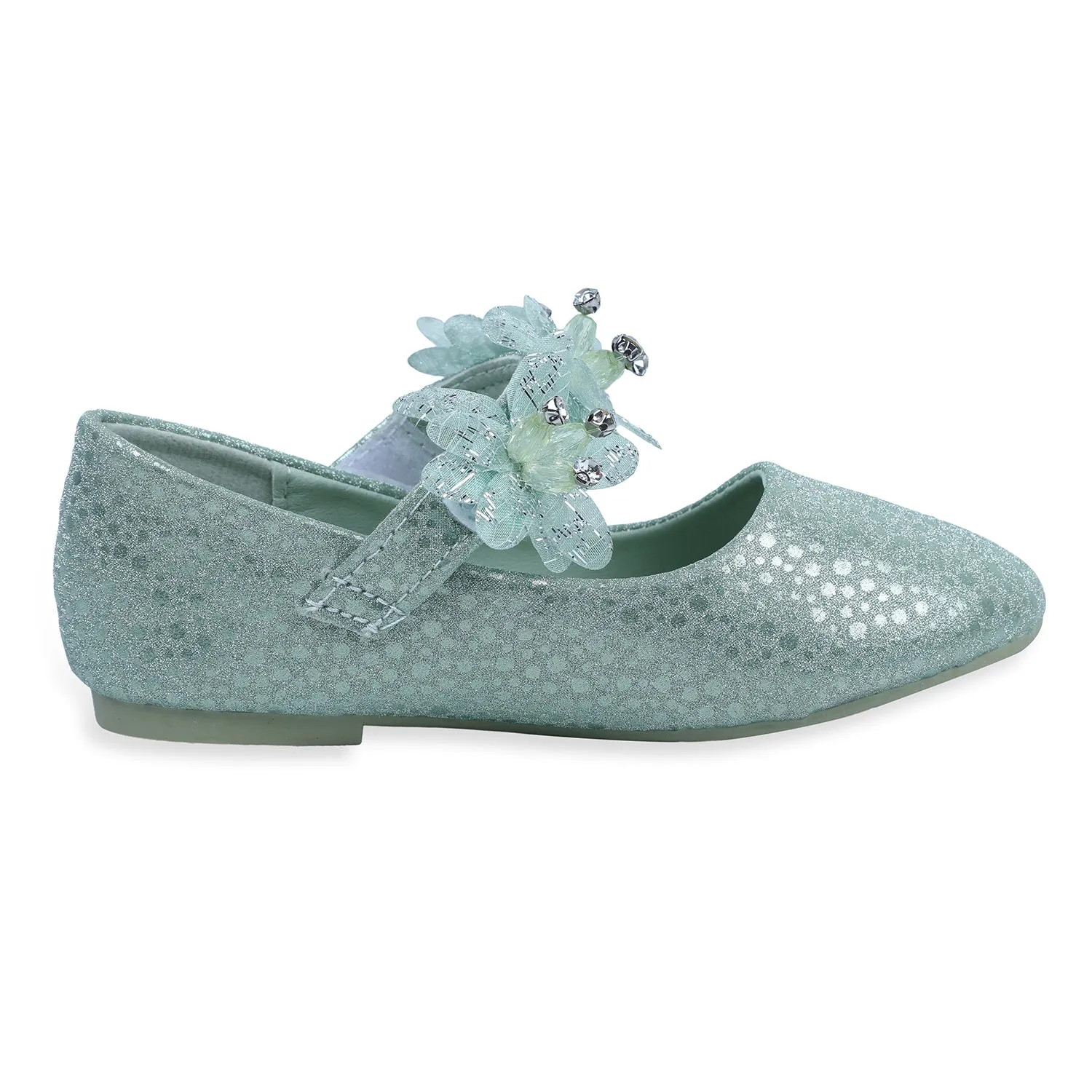 Baby Moo x Bash Kids Ethnic Party Floral Applique Mary Jane Ballerinas - Green