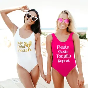 Bachelorette Swimsuits - Personalized One Piece with High Cut Design