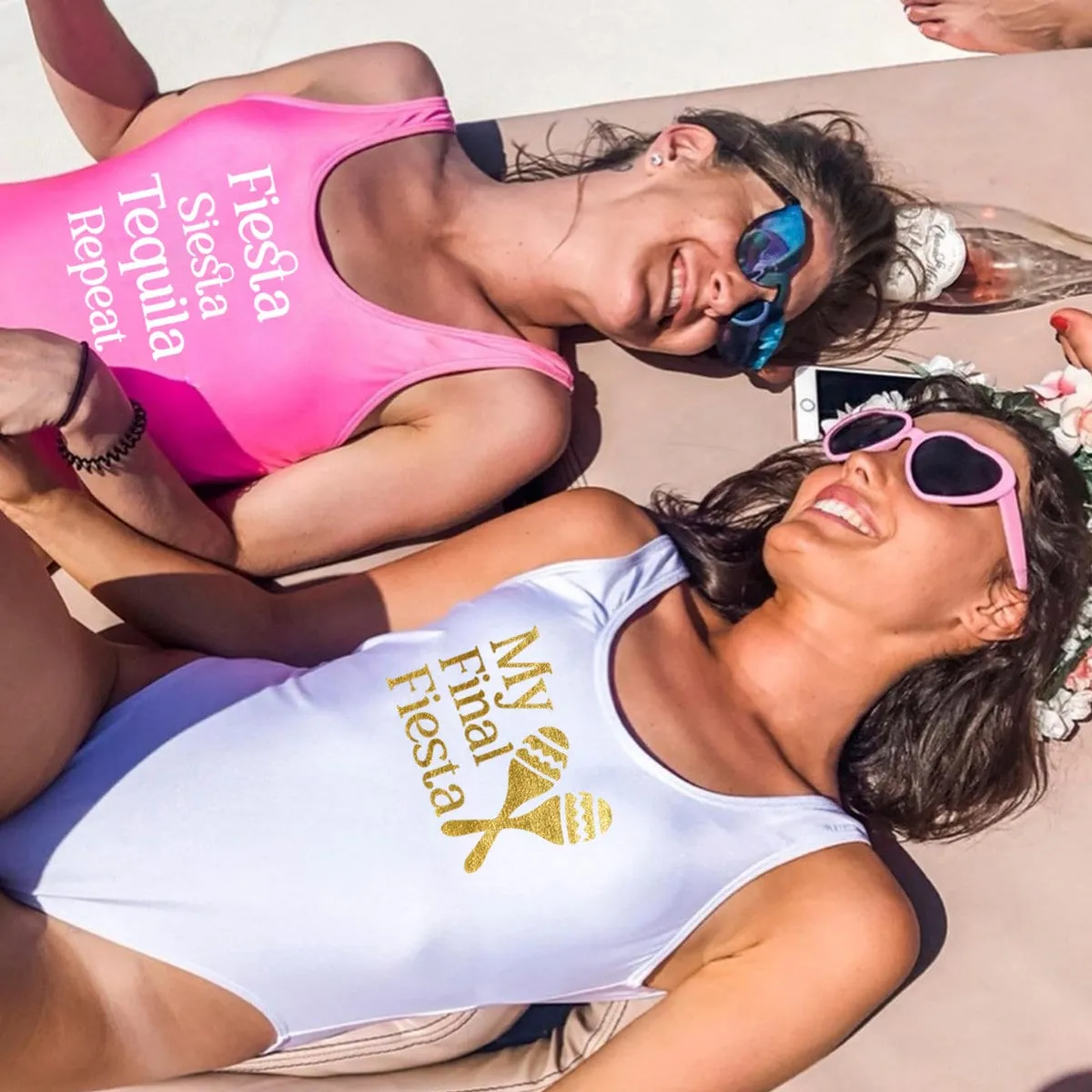 Bachelorette Swimsuits - Personalized One Piece with High Cut Design