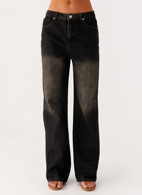 Back Again Straight Leg Denim Jeans - Acid Charcoal Slim Profile Engineering Stain Resistant Weave Back Again Straight Leg Denim Jeans - Acid Charcoal