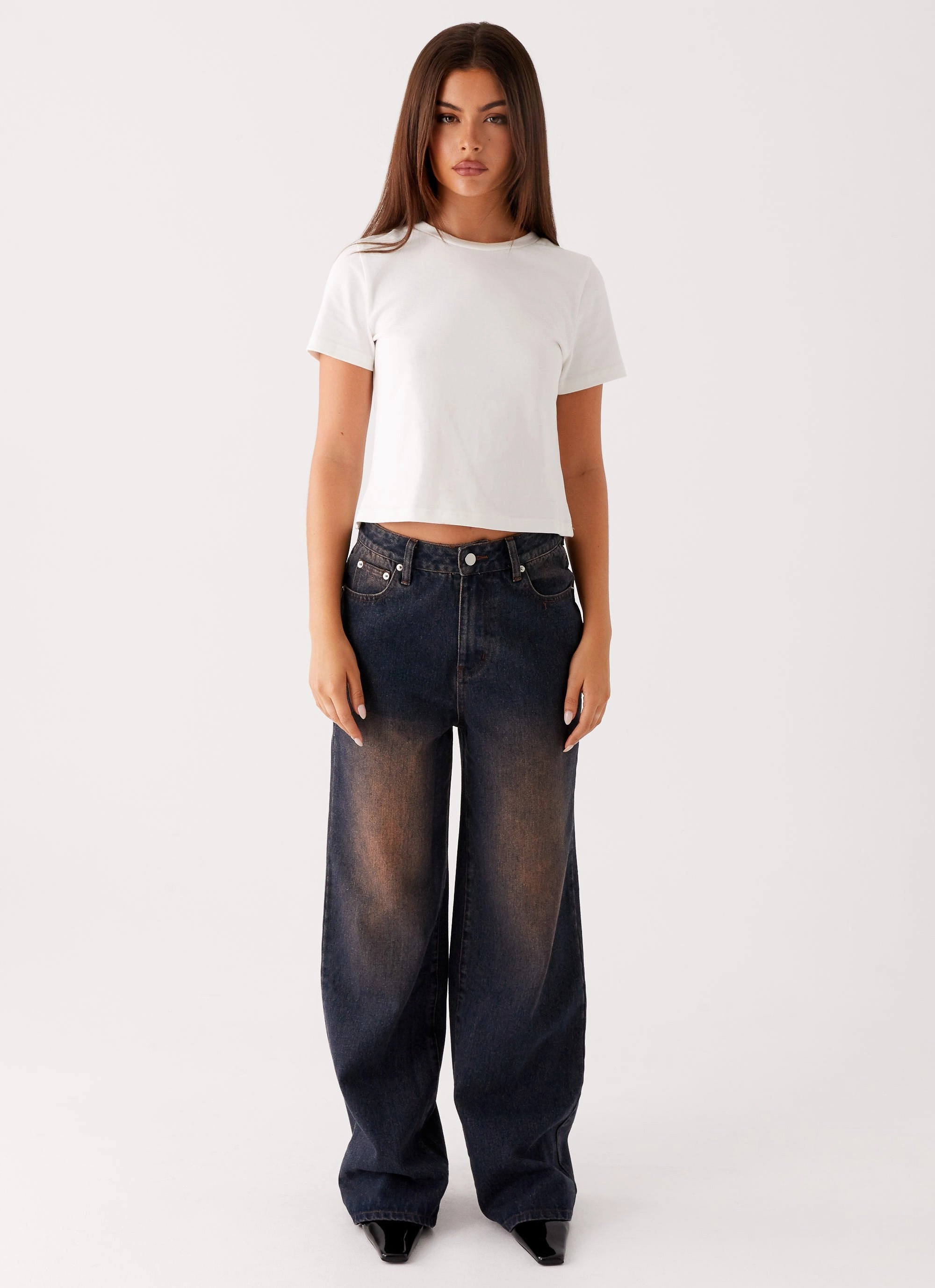 Light wash Stretch Material Back Again Straight Leg Denim Jeans - Brown Blue Acid Wash