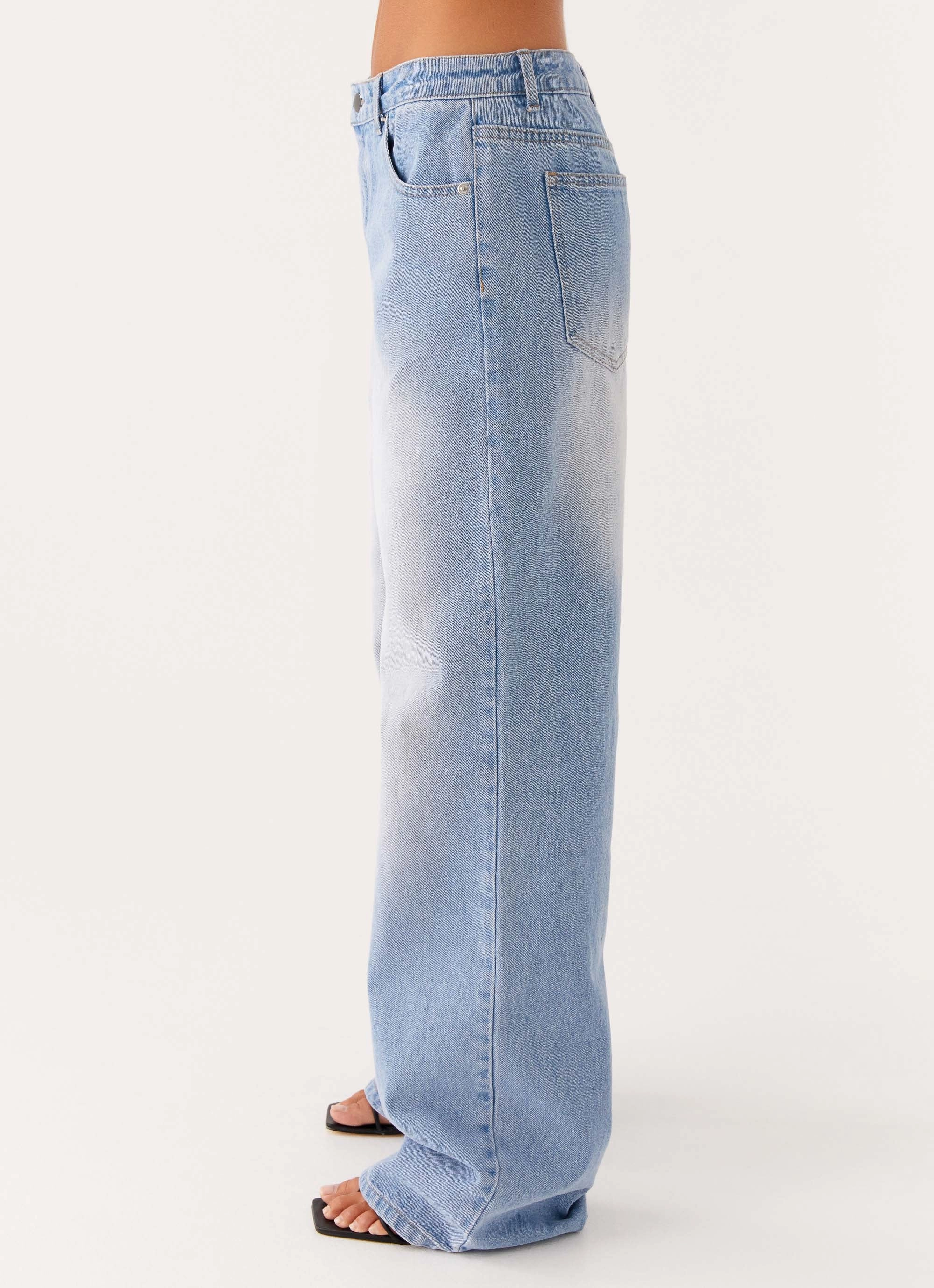 Back Again Straight Leg Denim Jeans - Light Wash Blue Sporty Layers