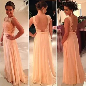 Backless Lace Chiffon Patchwork Evening Gown Dress