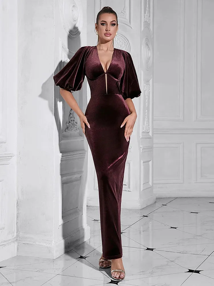 Backless Puff Lantern Sleeve Maxi Dress